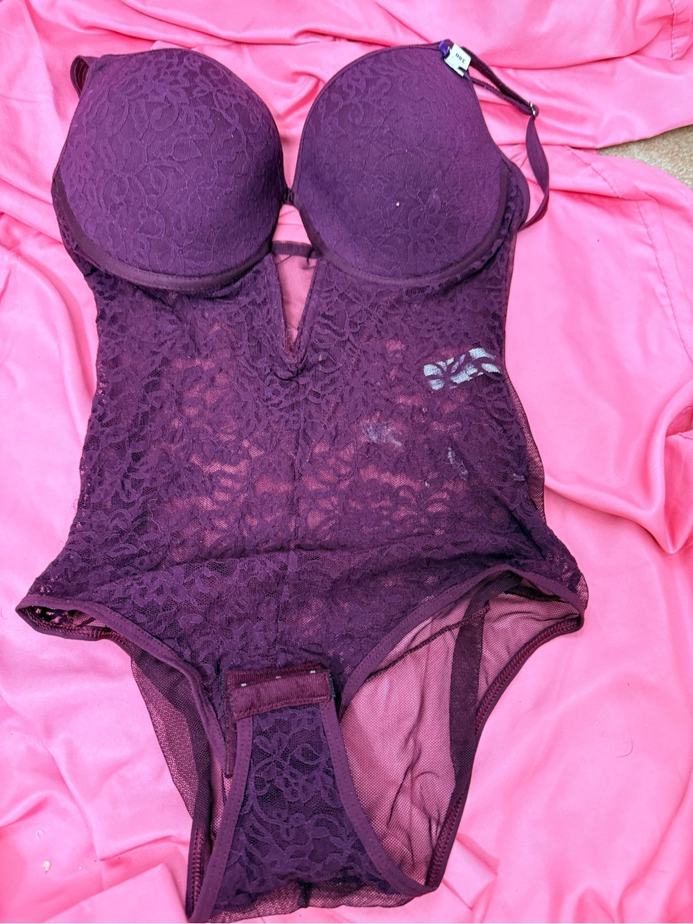 Plum Lace Push-Up Bodysuit with Underwire Cups